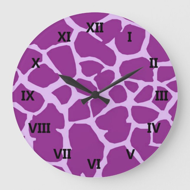 Purple Giraffe Art Large Clock (Front)