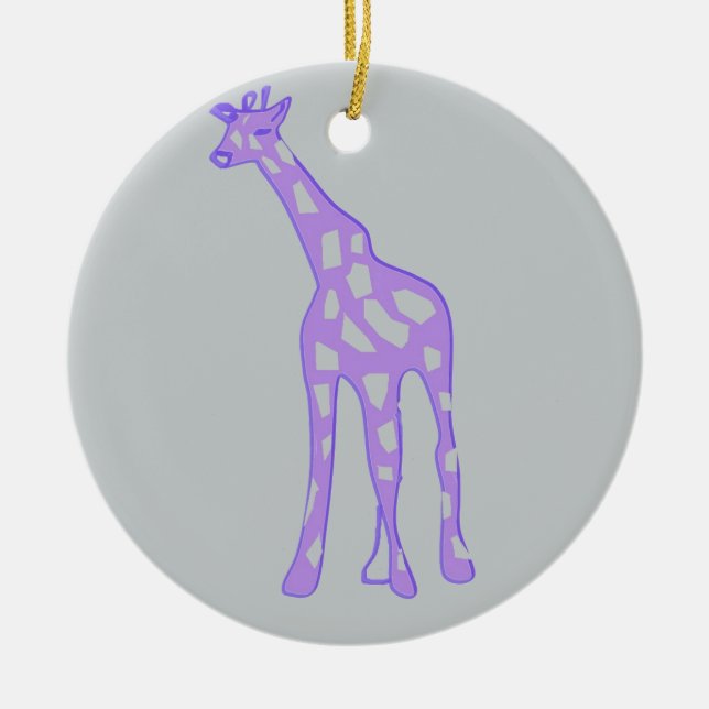 PURPLE Giraffe Ceramic Tree Decoration (Front)