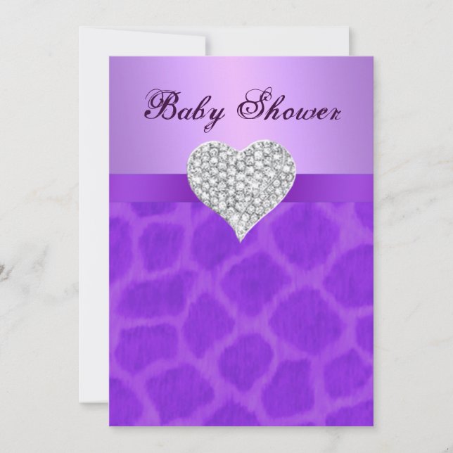 Purple Giraffe Diamond Heart Baby Shower Invite (Front)