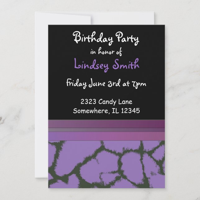Purple Giraffe Fur Pattern Birthday Invitation (Front)