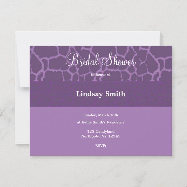 Purple Giraffe Pattern Bridal Shower Invitation (Front)