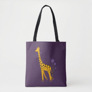 Purple Giraffe Roller Skating Tote Bag