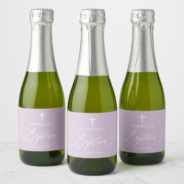 Purple Girl Baptism Mini Sparkling Wine Bottle Lab Sparkling Wine Label (Bottles)