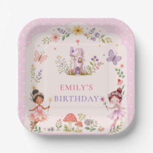 Purple Girl Fairy Garden First Birthday Party Paper Plate
