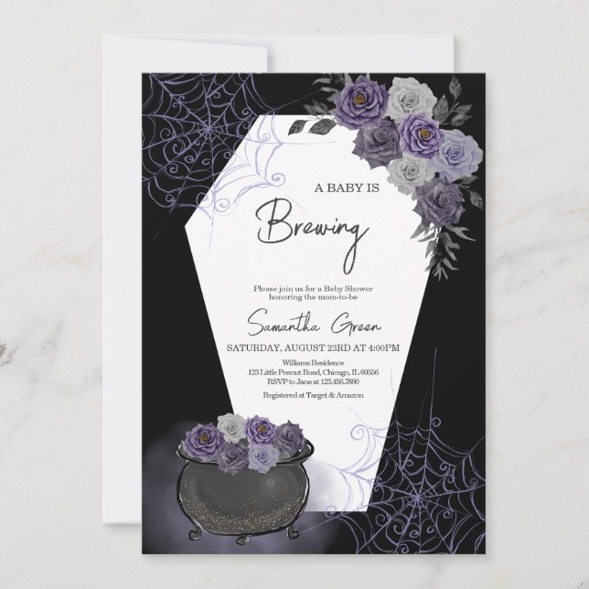 Purple Girl Gothic Halloween Baby Shower Invitation (Front)