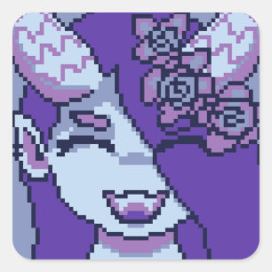 Purple girl smile pixel art, Pixel Art Square Sticker