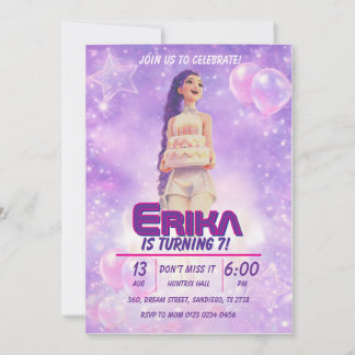 Purple Girls Birthday Party Invitation