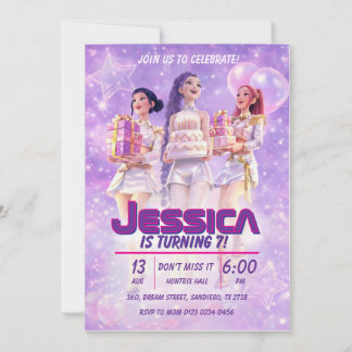 Purple Girls Birthday Party Invitation