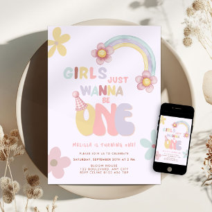 Purple Girls Just Wanna Be One Birthday Invitation