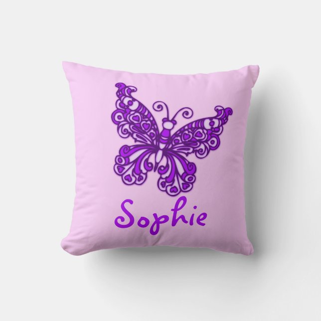 Purple girls name butterfly cushion pillow (Front)