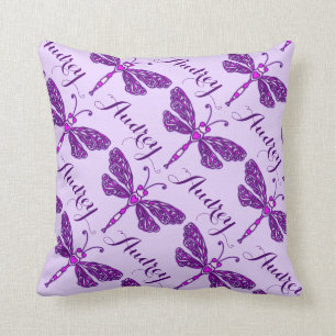 Purple girls name dragonfly pattern cushion pillow