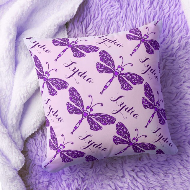 Purple girls name dragonfly pattern cushion pillow (Creator Uploaded)