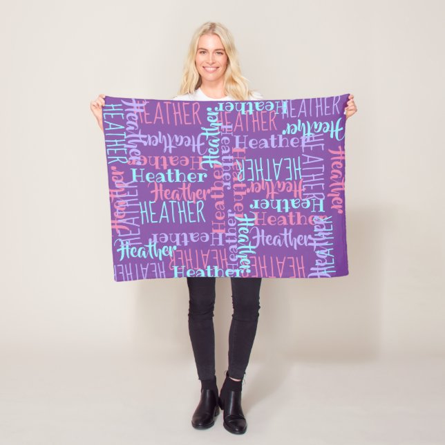 Purple Girls Personalised Custom Name Fleece Blanket (In Situ)