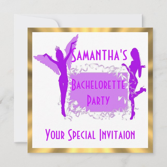 Purple girly bachelorette party invitation (Front)