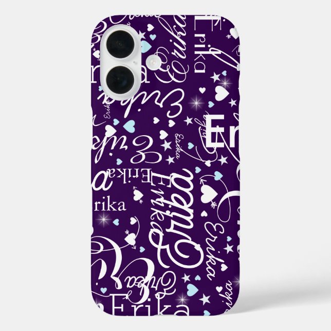 Purple Girly Calligraphy Typography Name Pattern Case-Mate iPhone Case (Back)
