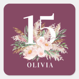 Purple girly watercolor floral elegant birthday square sticker