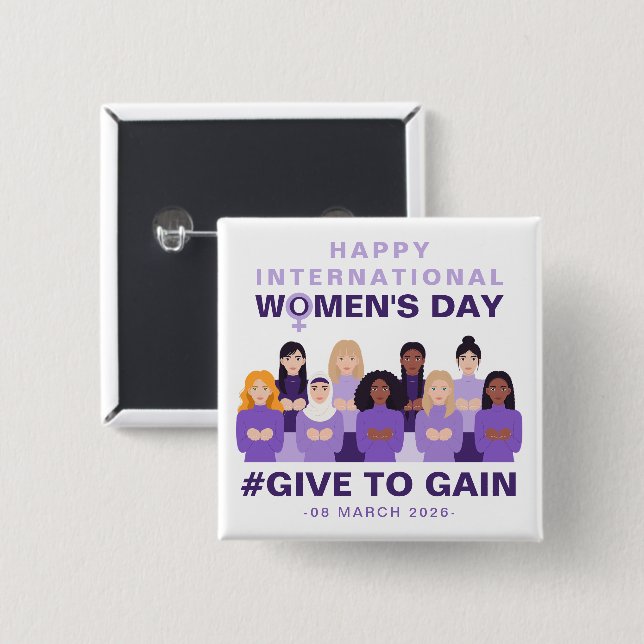 Purple Give To Gain International Women's Day 2026 15 Cm Square Badge (Front & Back)