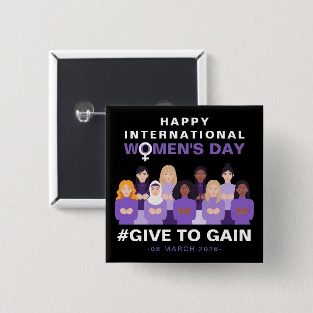 Purple Give To Gain International Women's Day 2026 15 Cm Square Badge (Front & Back)