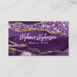 Purple Glam Glitter Agate Fashion Stylist Modern Business Card