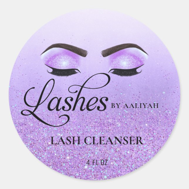 Purple Glam Glitter Eyelashes Lash Bath Cleanser Classic Round Sticker (Front)