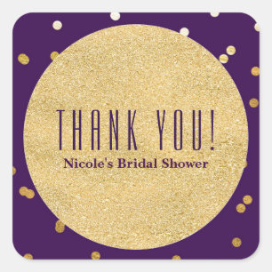 Purple Glam & Gold Shiny Confetti Dots Party Favou Square Sticker