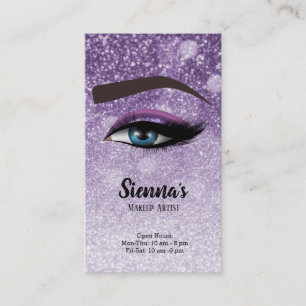 Purple glam lashes eyes makeup artist business card