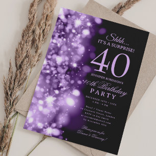 Purple Glam Surprise 40th Birthday Party Invitation
