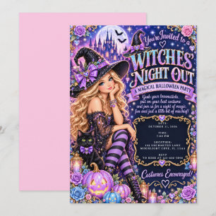 Purple Glam Witches’ Night Out Magical Halloween Invitation