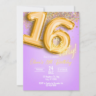 Purple Glitter 16th Birthday Invitation