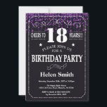 Purple Glitter 18th Birthday Invitation<br><div class="desc">Purple Glitter 18th Birthday Invitation. White Typography. Black and White Chalkboard Background. Adult Birthday. Male Men or Women Birthday. Kids Boy or Girl Lady Teen Teenage Bday Invite. 13th 15th 16th 18th 20th 21st 30th 40th 50th 60th 70th 80th 90th 100th. Any Age. For further customisation, please click the "Customise...</div>