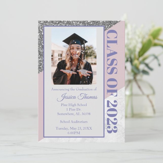 Purple Glitter 2023 Graduation Invitation (Standing Front)