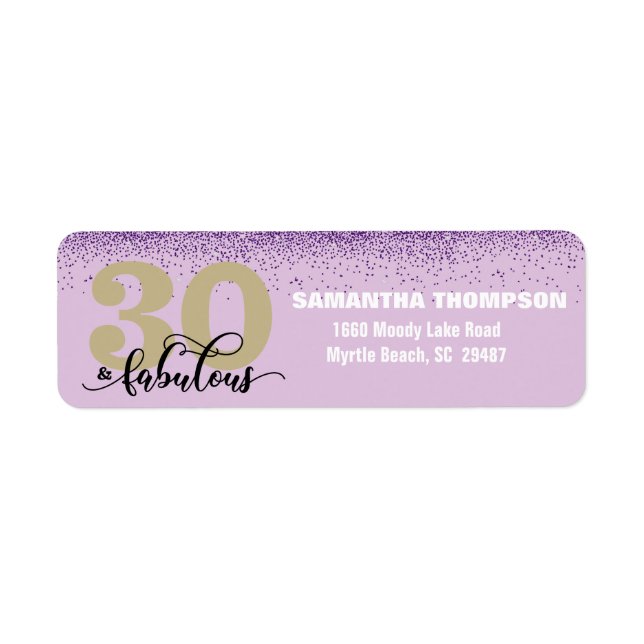Purple Glitter 30 & Fabulous Return Address  Label (Front)