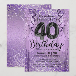 Purple Glitter 40th Birthday Invitation