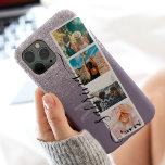 Purple glitter 4 photo grid collage name monogram iPhone 13 pro max case<br><div class="desc">Modern 4 photos grid collage name and monogram purple lilac lavender glitter sparkles ombre on pastel sage green with a photo booth style collage</div>