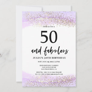 Purple Glitter 50th Birthday Party  Invitation