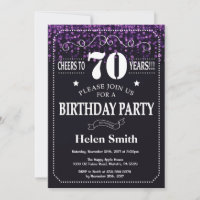 Purple Glitter 70th Birthday Invitation