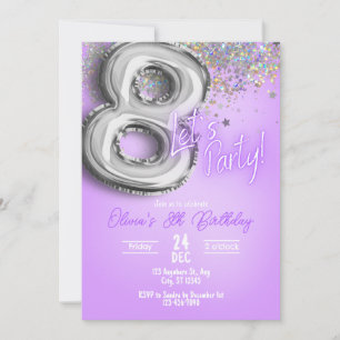 Purple Glitter 8th Birthday Invitation