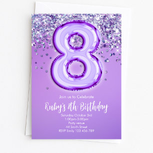 Purple Glitter 8th Birthday Invitation