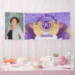 Purple Glitter 90th Birthday & Balloons  Banner<br><div class="desc">Festive Banner with Purple Glitter,  Party Balloons and Photo for her.</div>