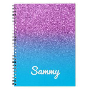 Purple Glitter and Aqua Blue Ombre Notebook