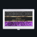 Purple Glitter and Black Damask Business Card Holder<br><div class="desc">Business Card Case - Featuring a Purple Faux Glitter and Black Damask Design ready for you to personalise. ✔NOTE: ONLY CHANGE THE TEMPLATE AREAS NEEDED! 😀 If needed, you can remove the text and start fresh adding whatever text and font you like. 📌If you need further customisation, please click the...</div>