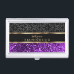 Purple Glitter and Black Damask Business Card Holder<br><div class="desc">Business Card Case - Featuring a Purple Faux Glitter and Black Damask Design ready for you to personalise. ✔NOTE: ONLY CHANGE THE TEMPLATE AREAS NEEDED! 😀 If needed, you can remove the text and start fresh adding whatever text and font you like. 📌If you need further customisation, please click the...</div>