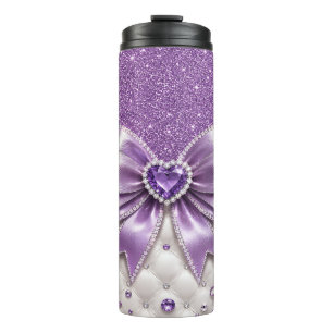 Purple Glitter and Bow Thermal Tumbler