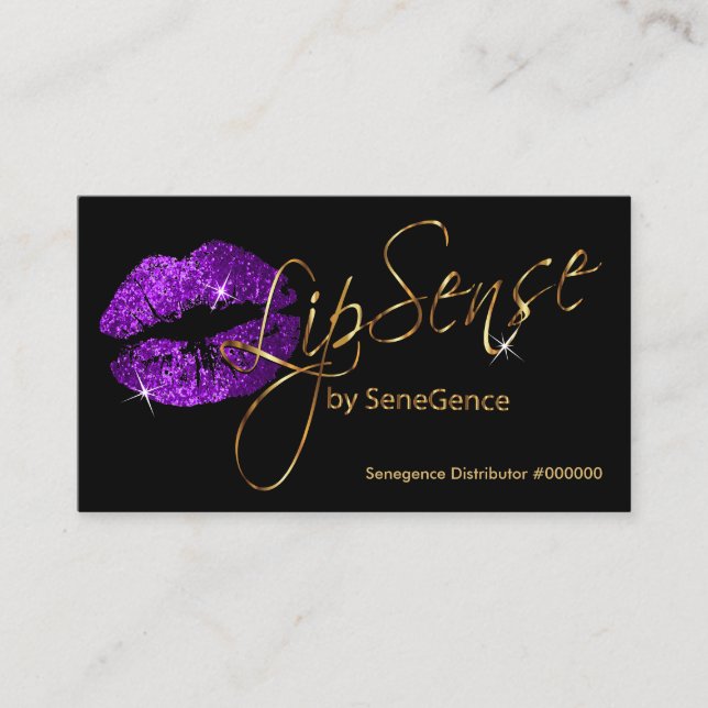 Purple Glitter and Gold Lips Business Card (Front)