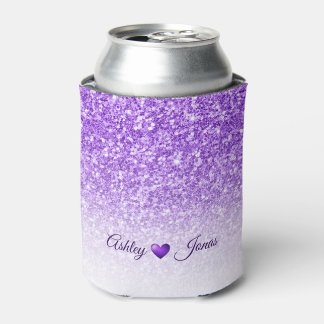 Purple Glitter And Heart Can Cooler (Can Front)