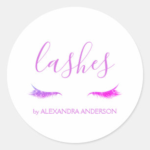 Purple Glitter and Sparkle Eyelash Extension Classic Round Sticker