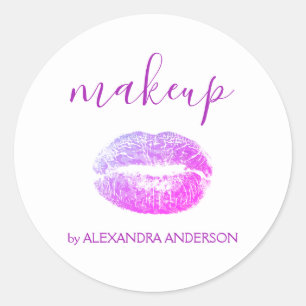 Purple Glitter and Sparkle Lipstick Makeup Classic Round Sticker