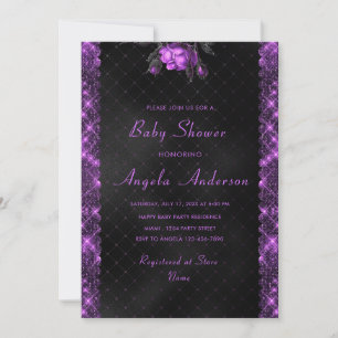 Purple Glitter Baby Boy Shower Invitation Card