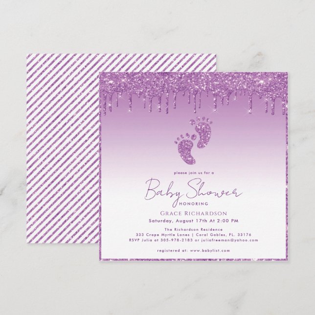 Purple Glitter Baby Shower Invitation  (Front/Back)