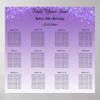 Purple Glitter Birthday Alphabetic Seating Plan